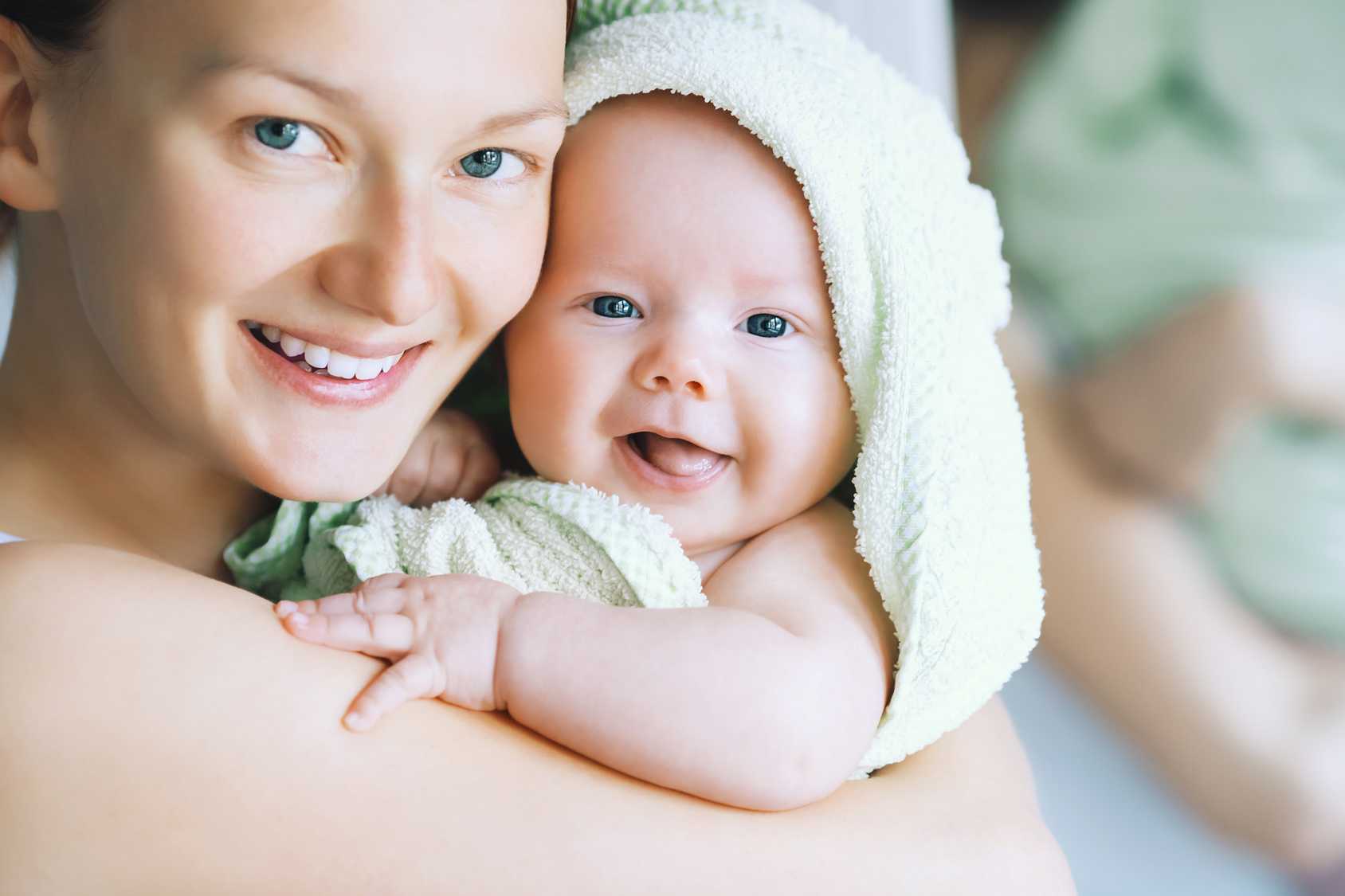 Cutest baby after bath with towel on head.